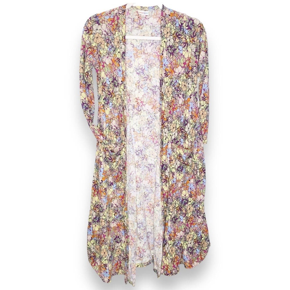 LuLaRoe Pink Floral Sarah Long Cardigan 112016 Extra Small